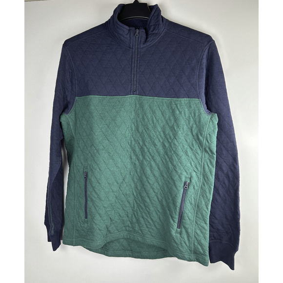 J. Crew Quilted Half Zip Pullover Colorblock BT355 Navy Blue Green Men's Medium - Picture 9 of 9